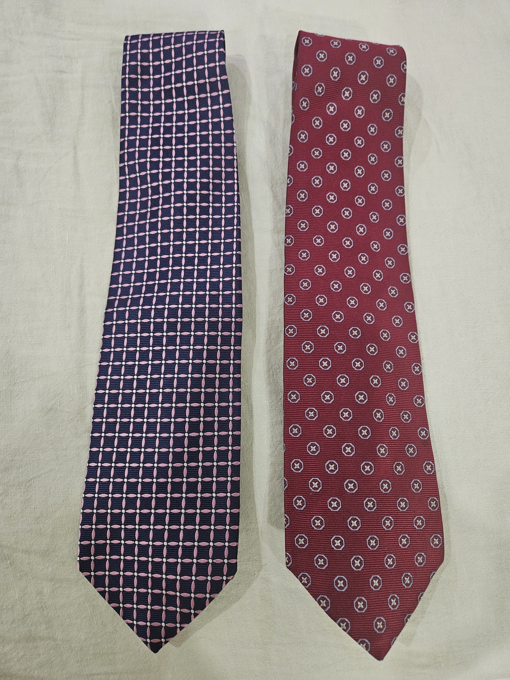 Brooks Brothers Navy & Pink Grid Tie and Burgundy Medallion Tie